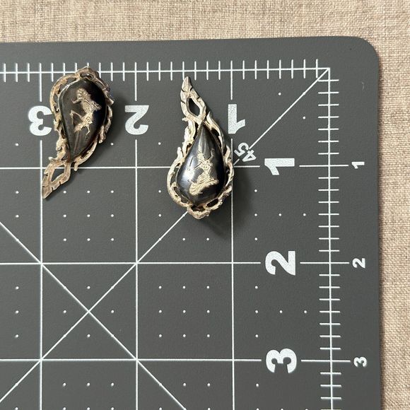 Vintage Siam Dancer Sterling Silver Black Niello Enamel Earrings Clip-on 50's - Picture 5 of 16